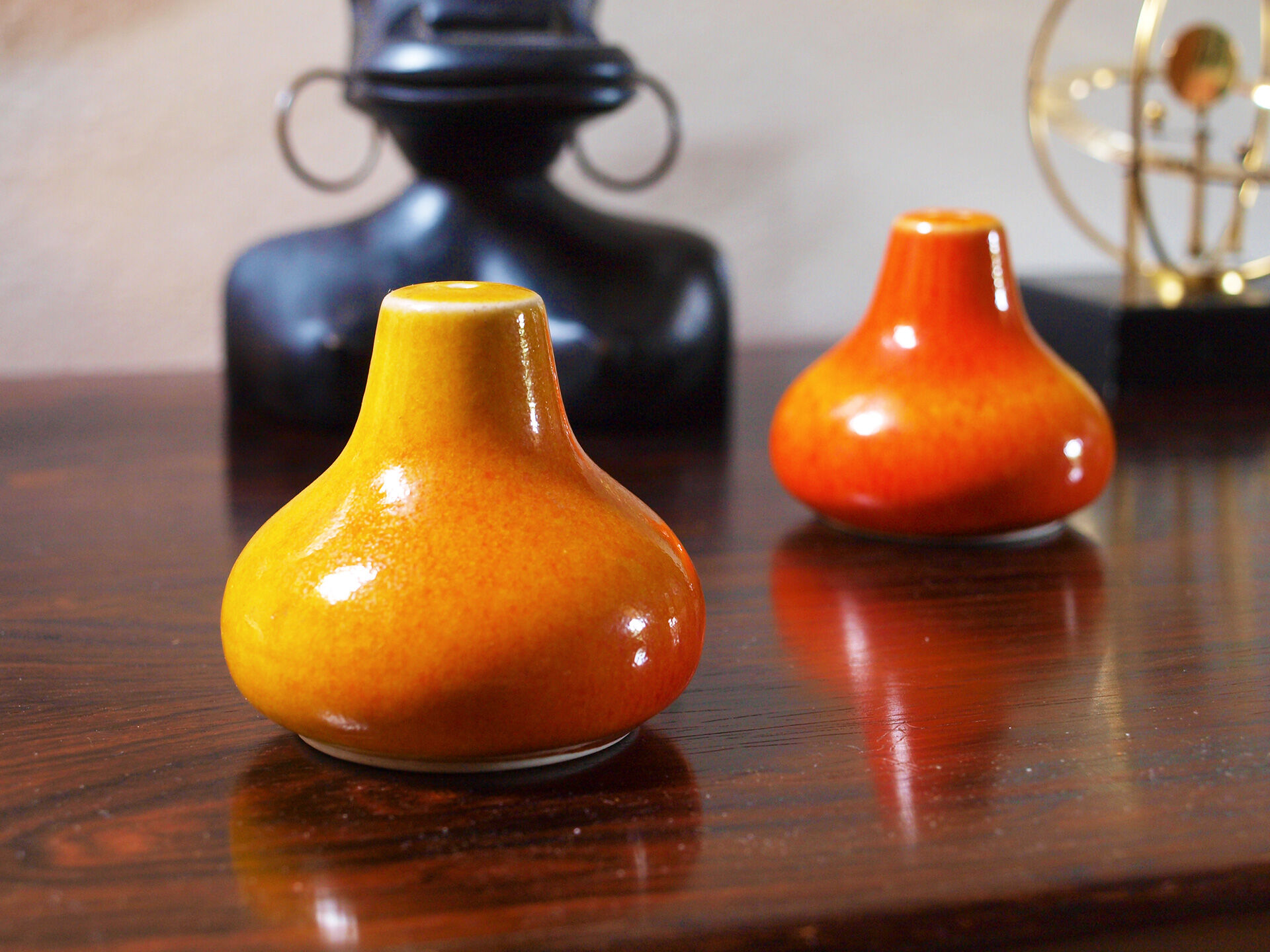 Salt and pepper in orange ceramic, 60s