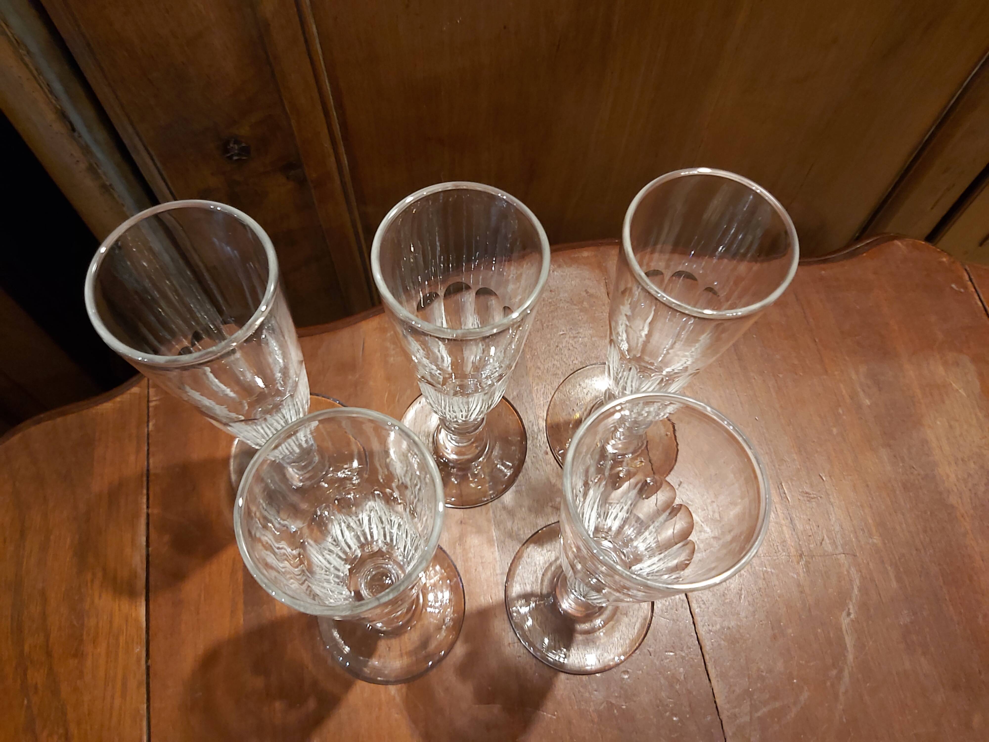 5 crystal Champagne flutes XIX th