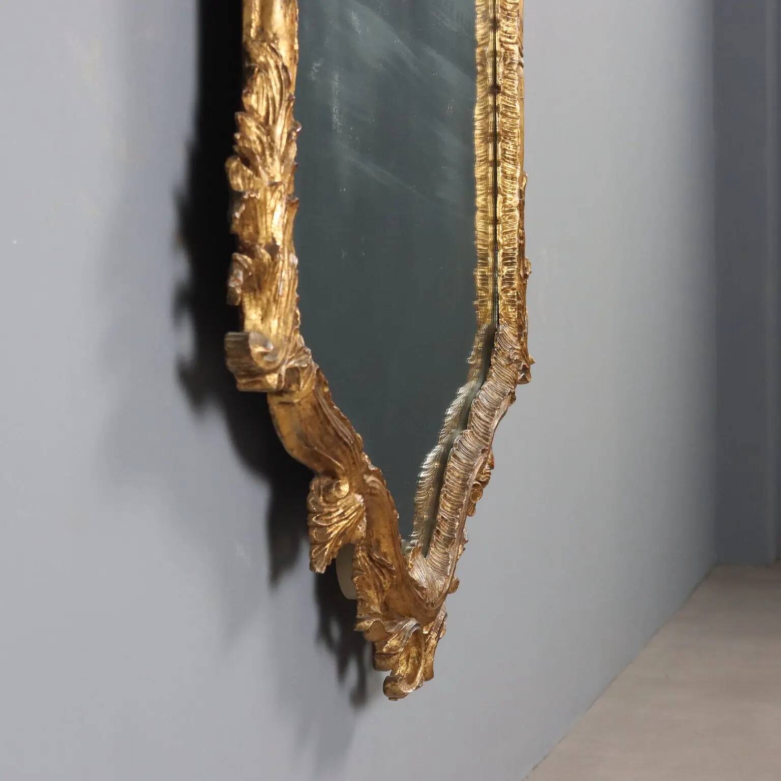 Antique carved and gilded wooden mirror, Italy, 19th century