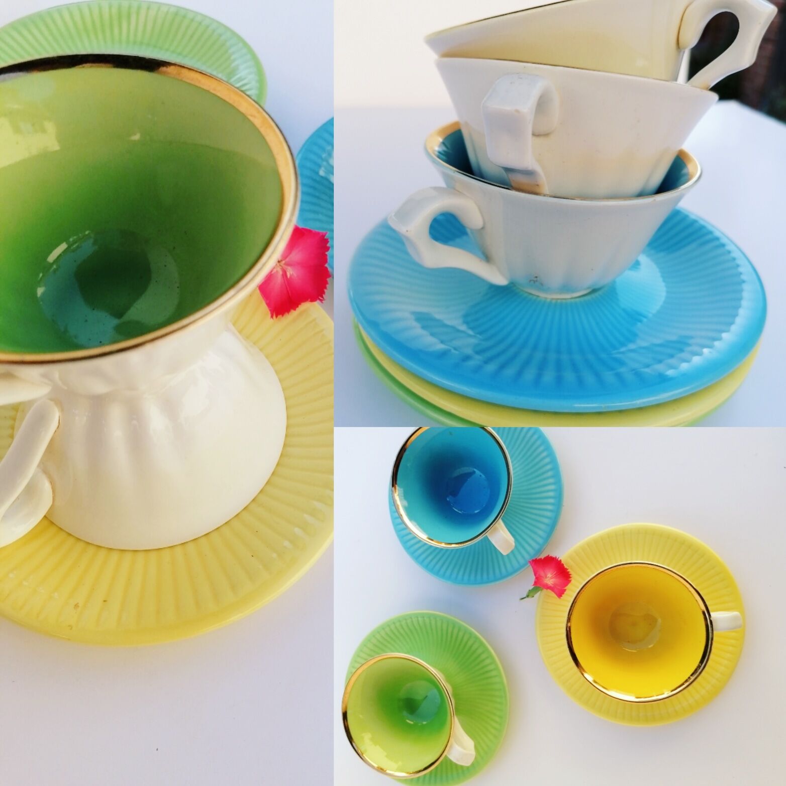 Trio of earthenware cups, Salins, ultra vitamin / 60s