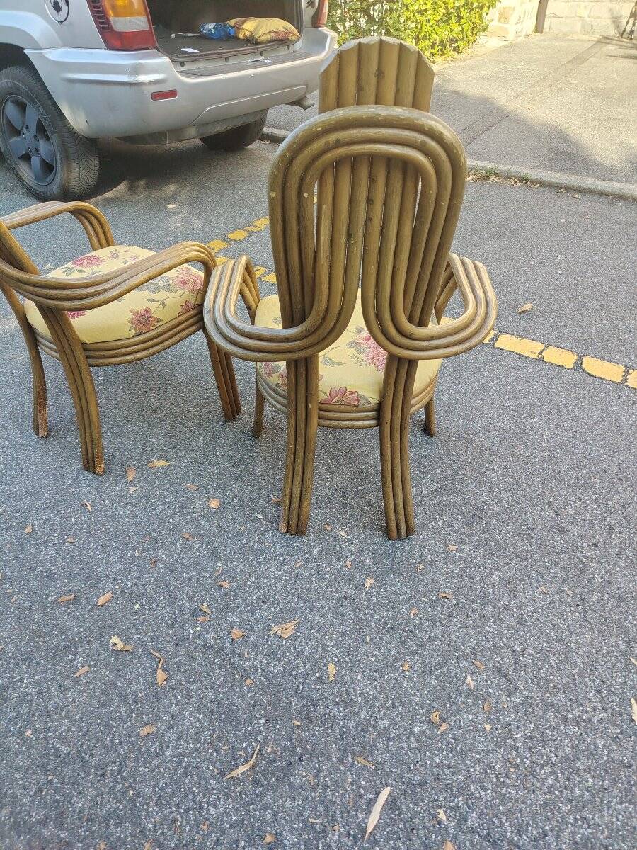 Pair of 1970s Italian design armchairs, made of bent bamboo.