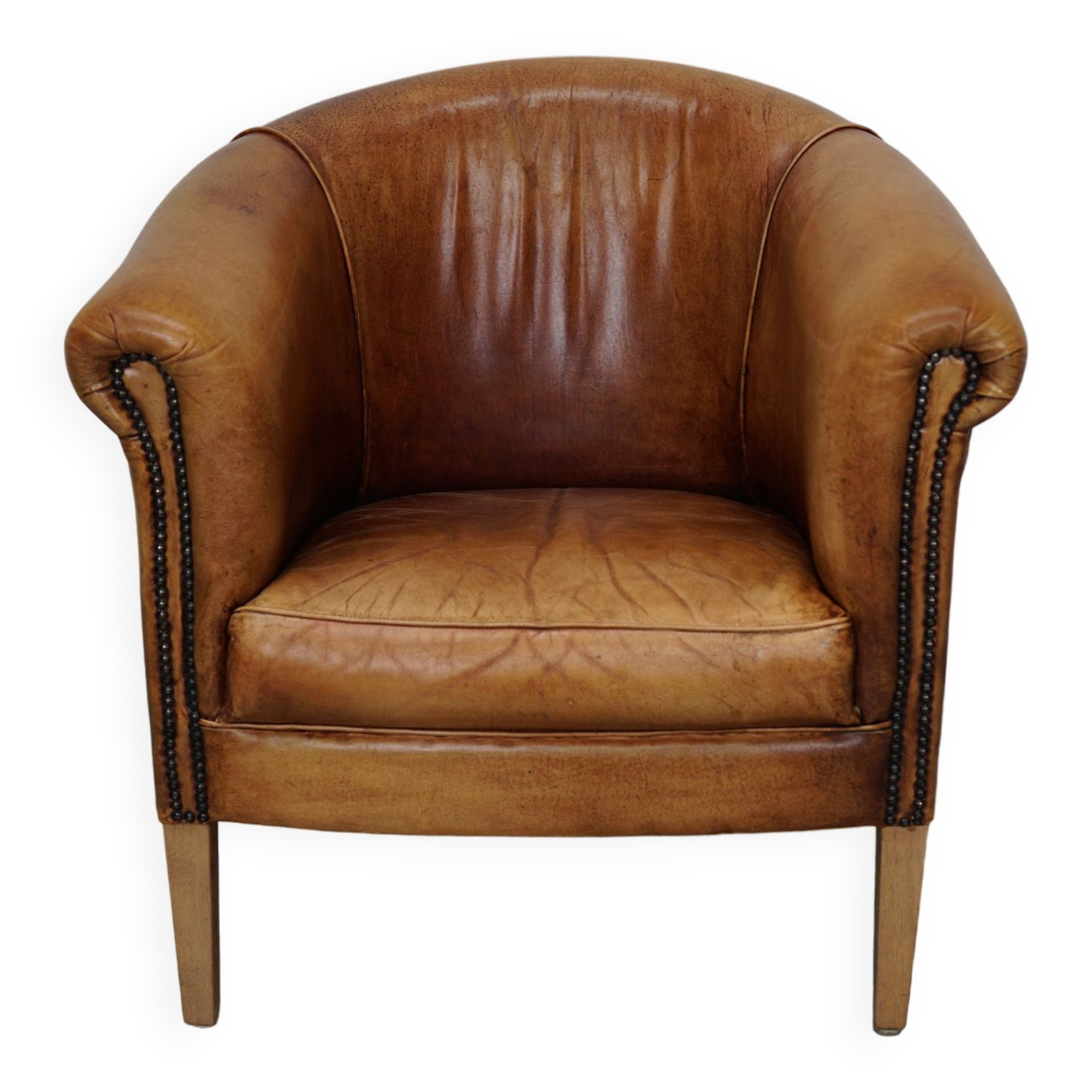 Vintage Dutch Cognac Colored Leather Club Chair