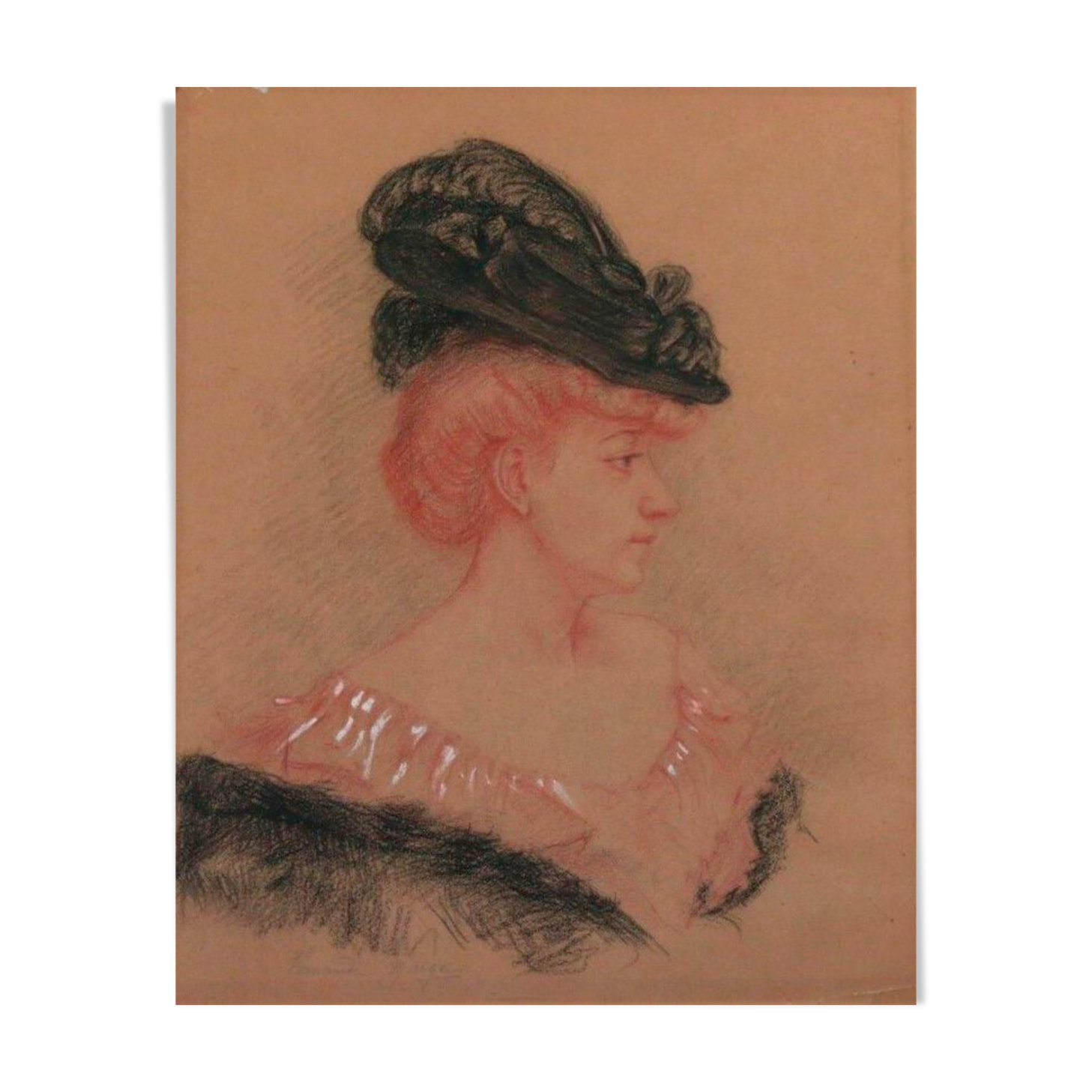 The lady in the Hat Sanguine, pencil and chalk