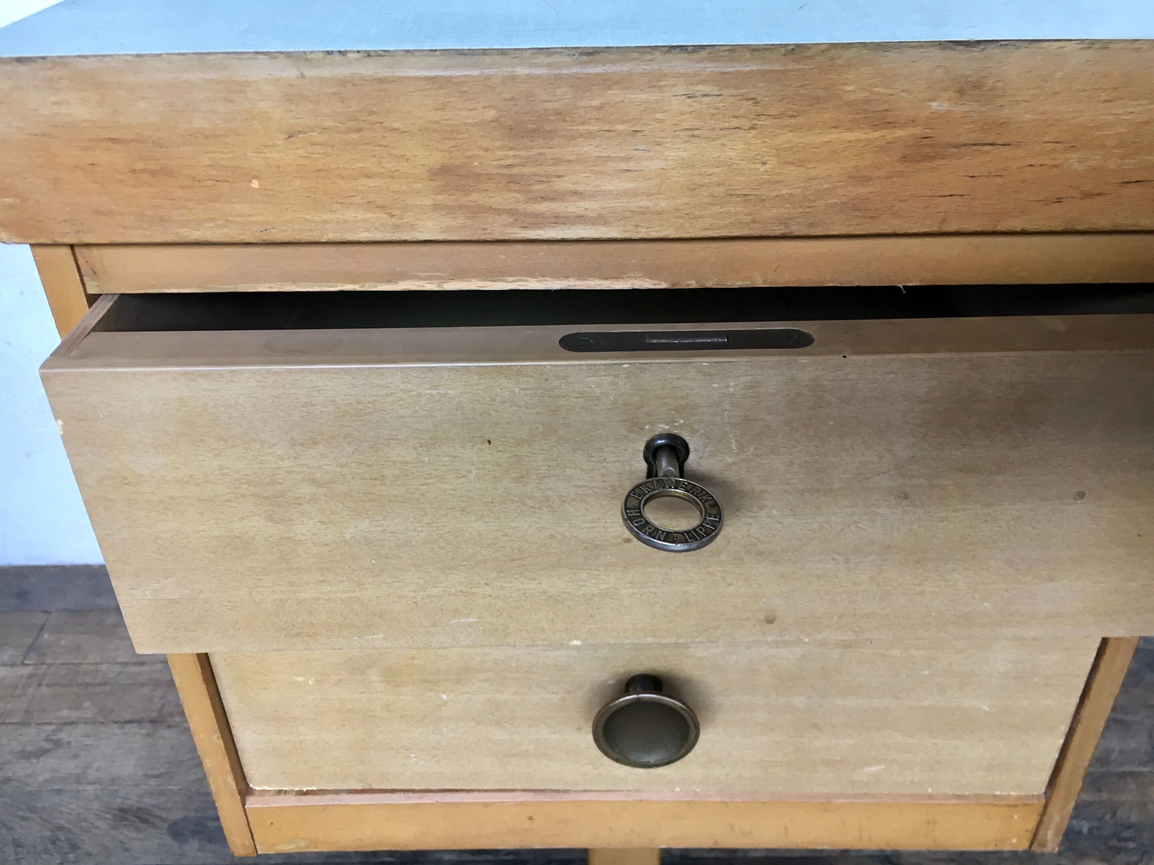 Bureau d'appoint scandinave en teck de 1950 1960 old vintage formica bleu vert