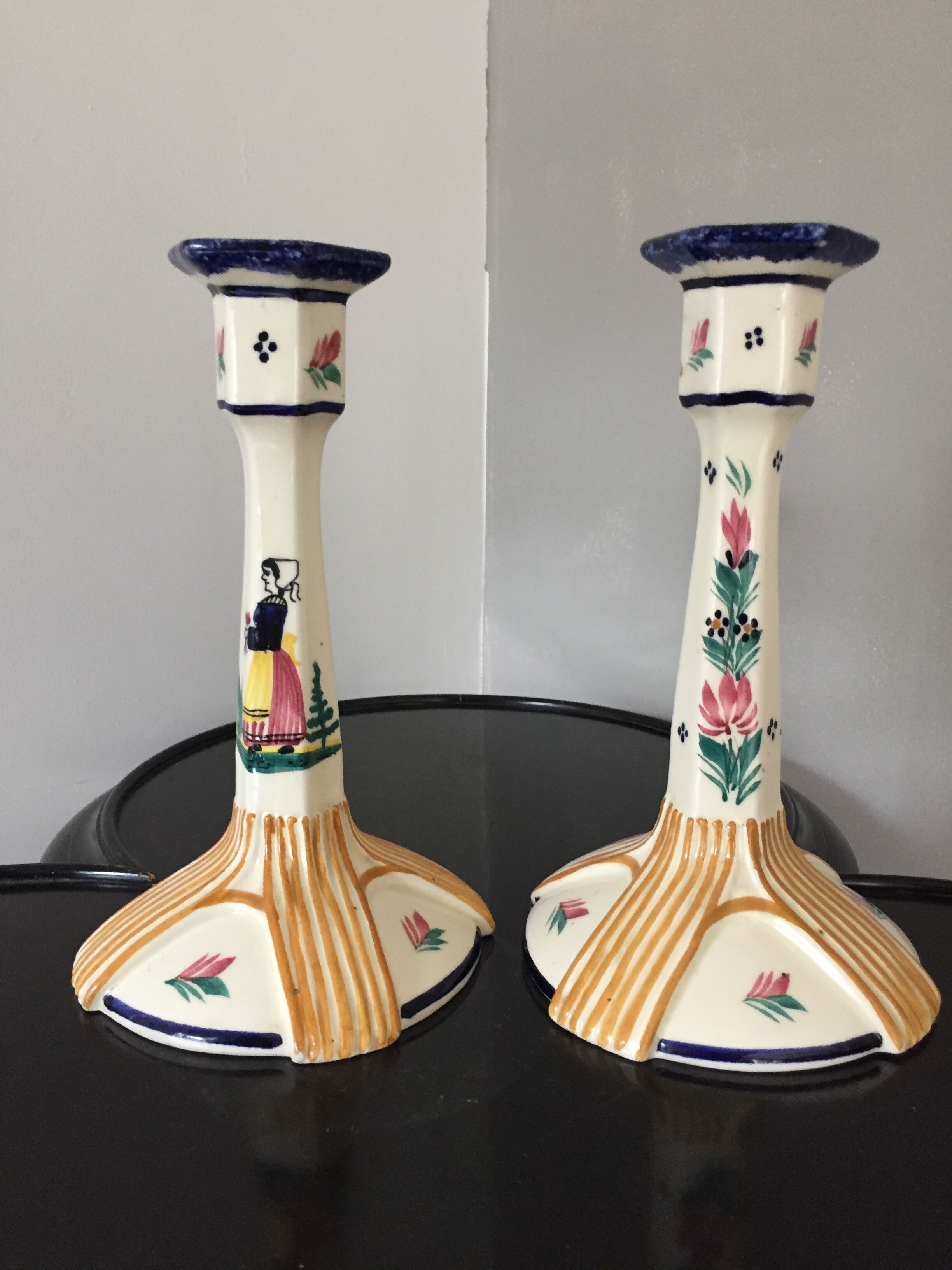 Pair of HB Quimper candle holders