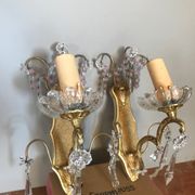 Pair of glass wall sconces with crystal drops
