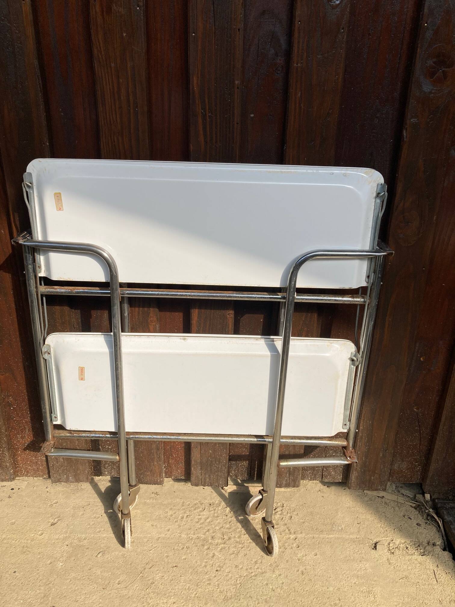 Vintage serving trolley, white folding table, 70s design, vintage.