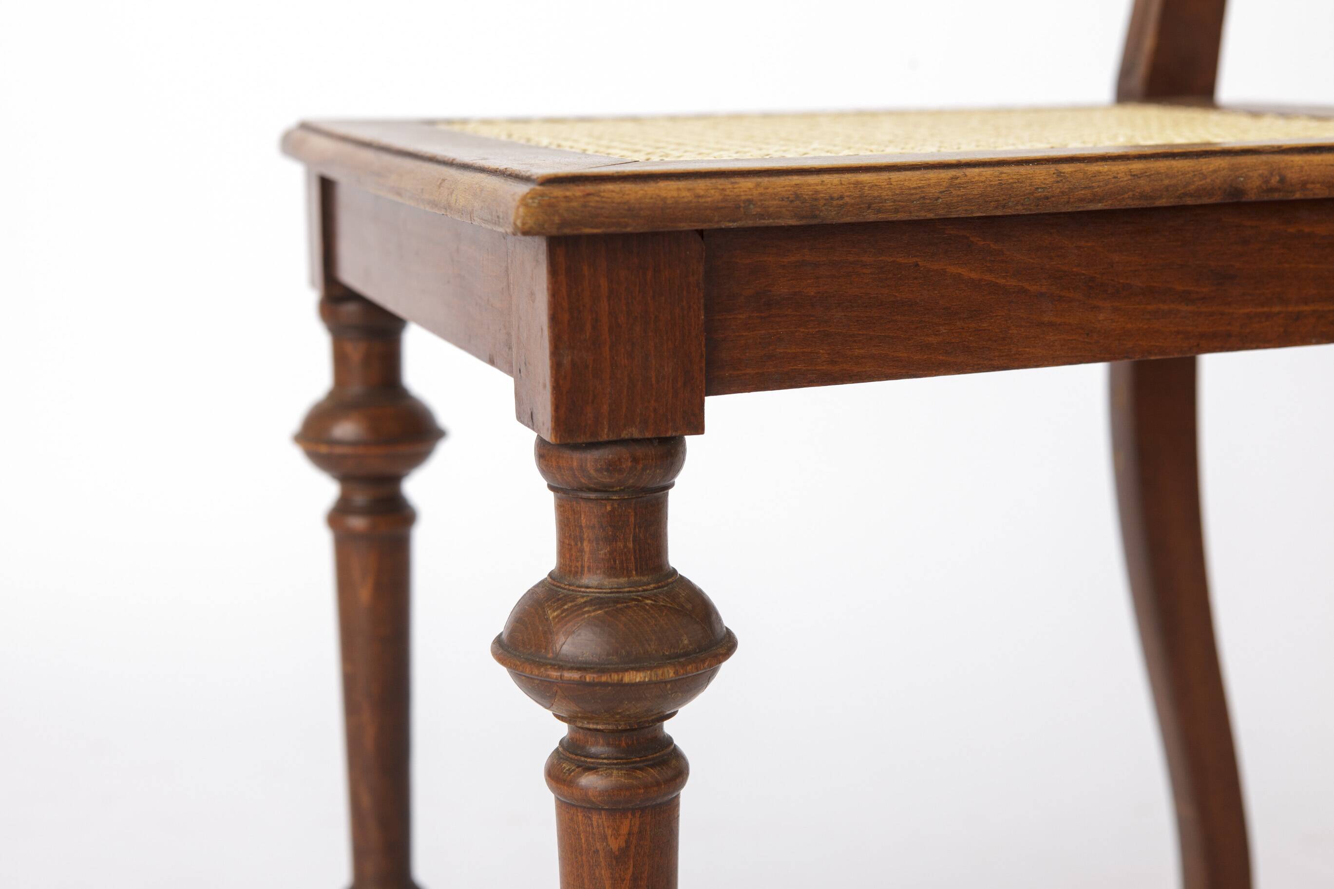 Antique Belgian Dining Chair, Restored Cane Chair, Beech Wood, c. 1930s