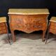 Louis XV style commode with marquetry and its pair of bedside tables.