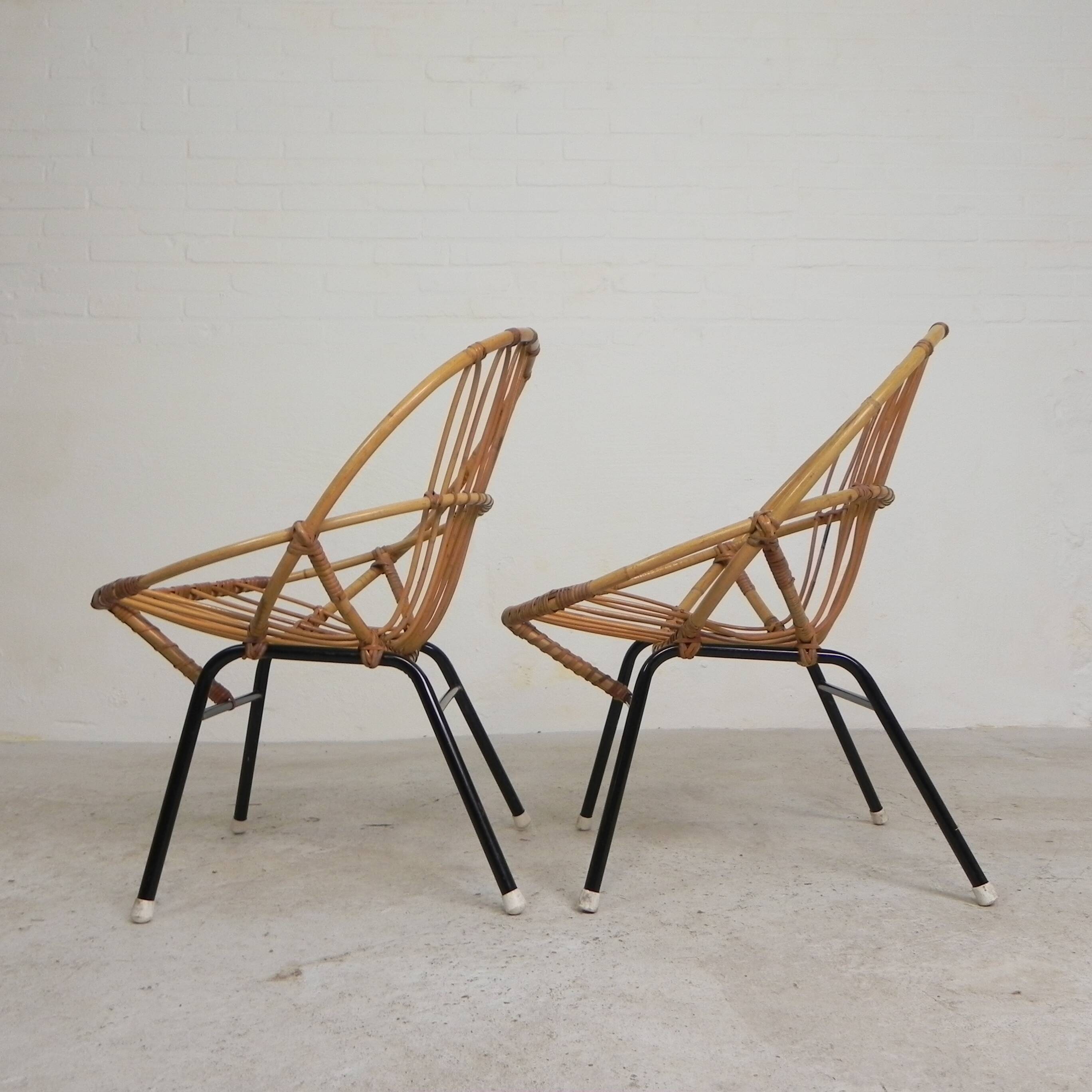 Set of 2 rattan, bamboo children's chairs Rohe Noordwolde 1950s