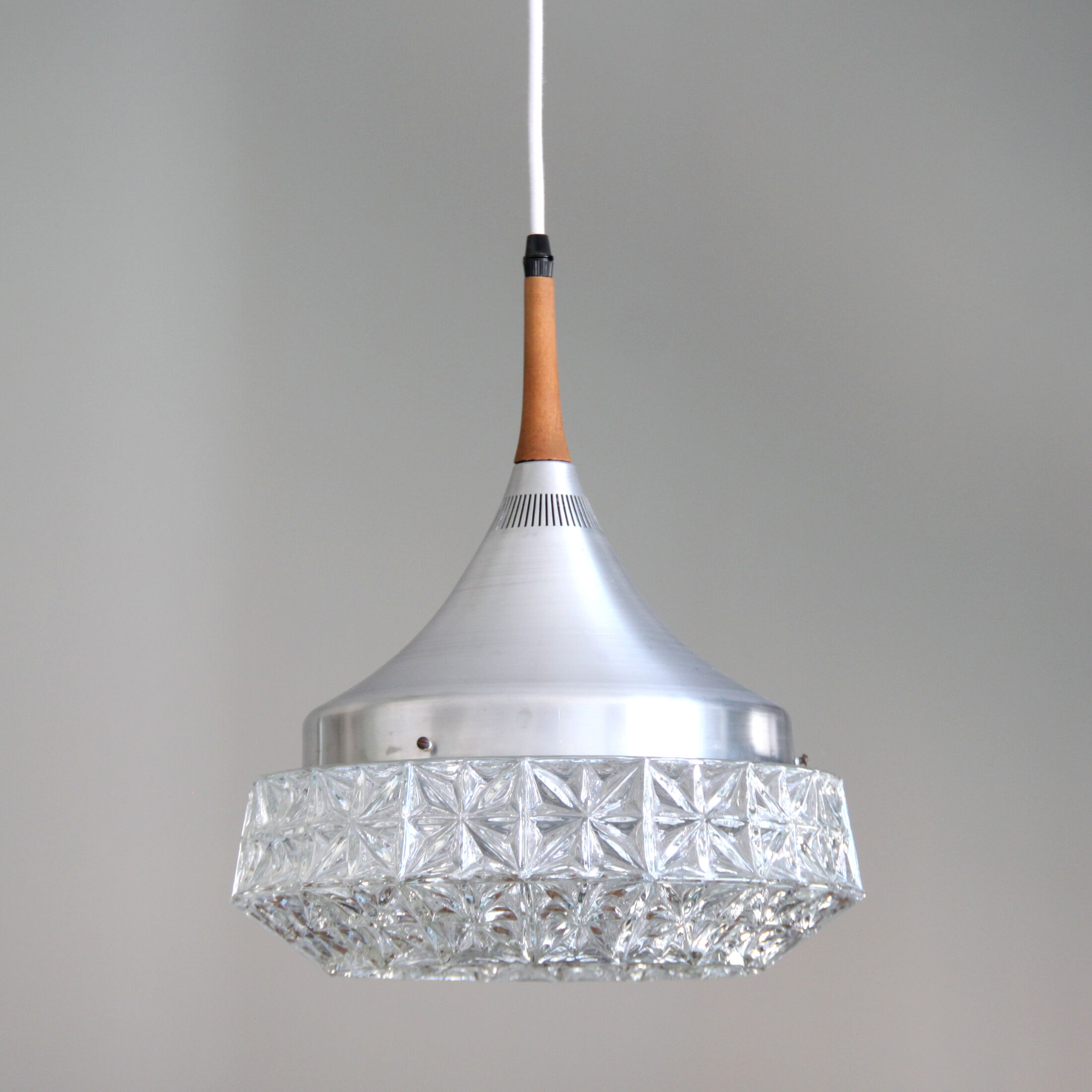 Suspension abat jour en verre épais épais et dôme en aluminium vintage