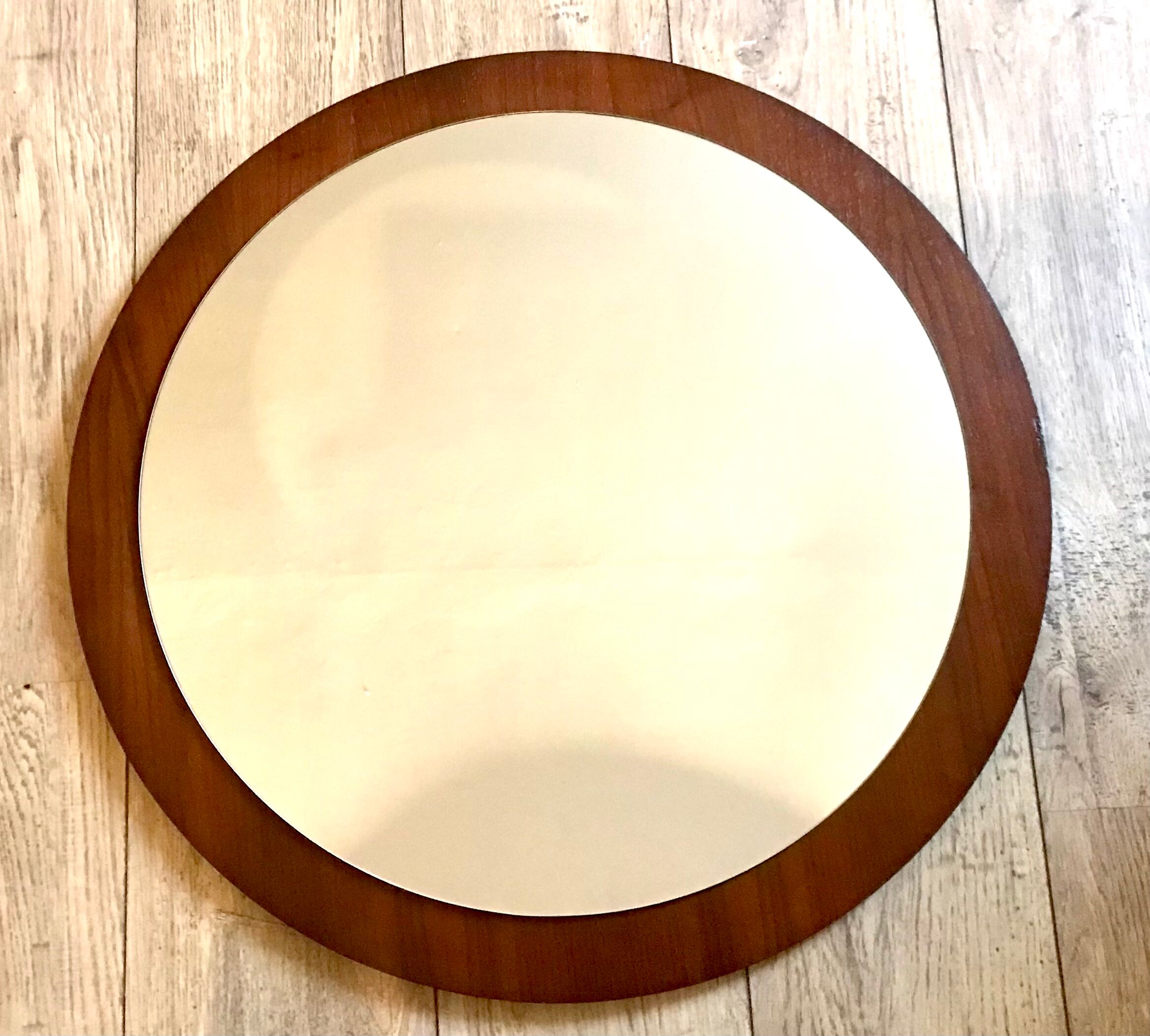 Vintage round mirror Scandi 1960-1980's teak