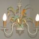 French Vintage Cream 3 Light Chandelier Green and Peach Leaves