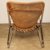 Vintage Suede and Chrome Metal Armchair, 1970s