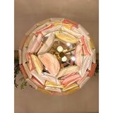 Contemporary Sanded Pink and Amber “Petals” Murano Glass Chandelier Style