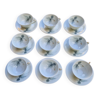 Coffee service for 9 people, Limoges porcelain, signed D'Arnac