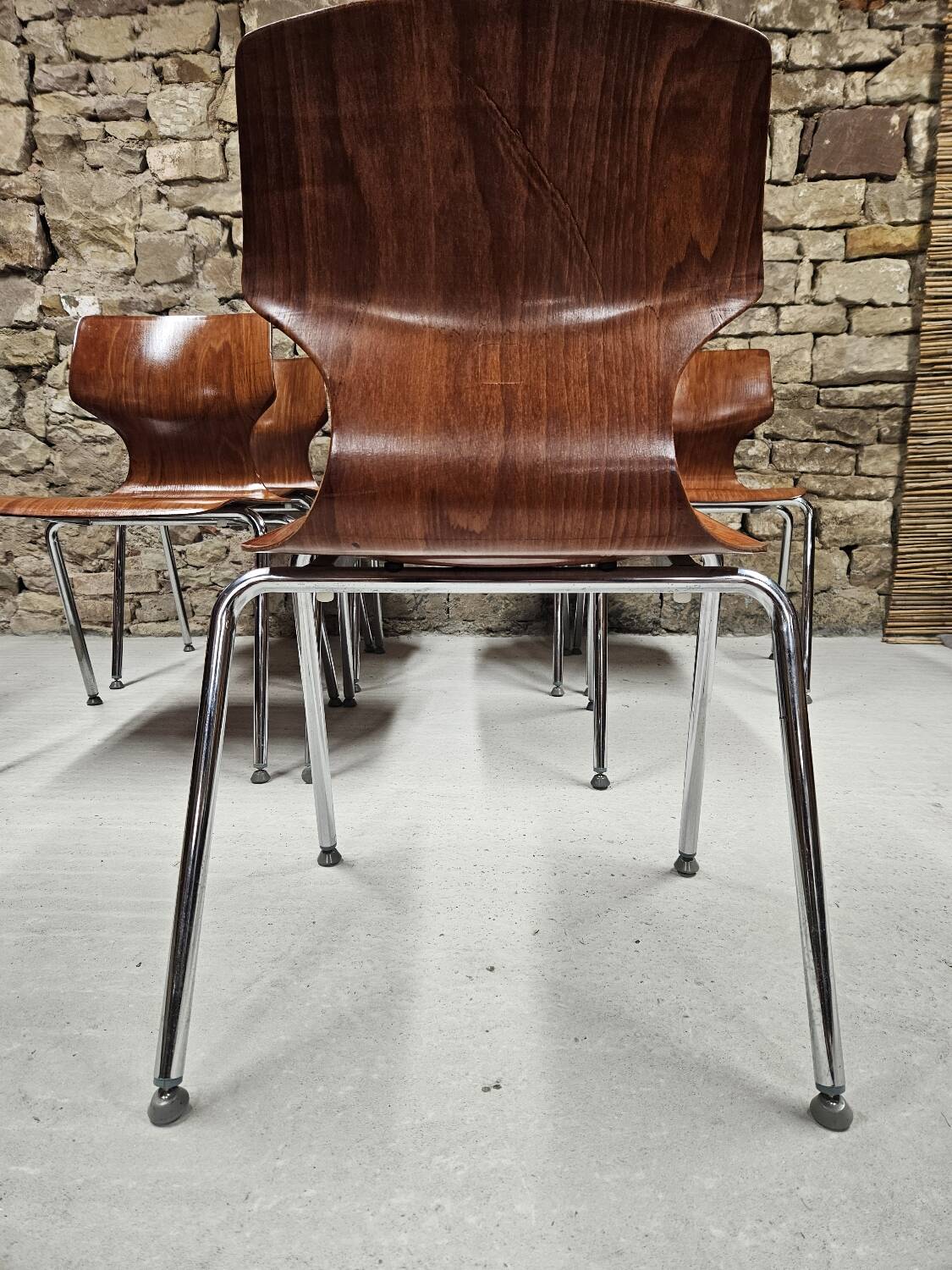 Lot of 6 Flötotto pagwood chairs 1960