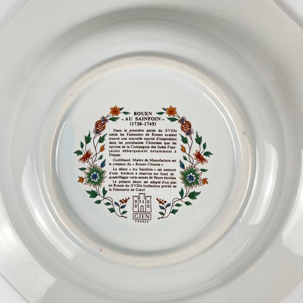 Plat rond semi creux Gien modèle Rouen Sainfoin, 1990