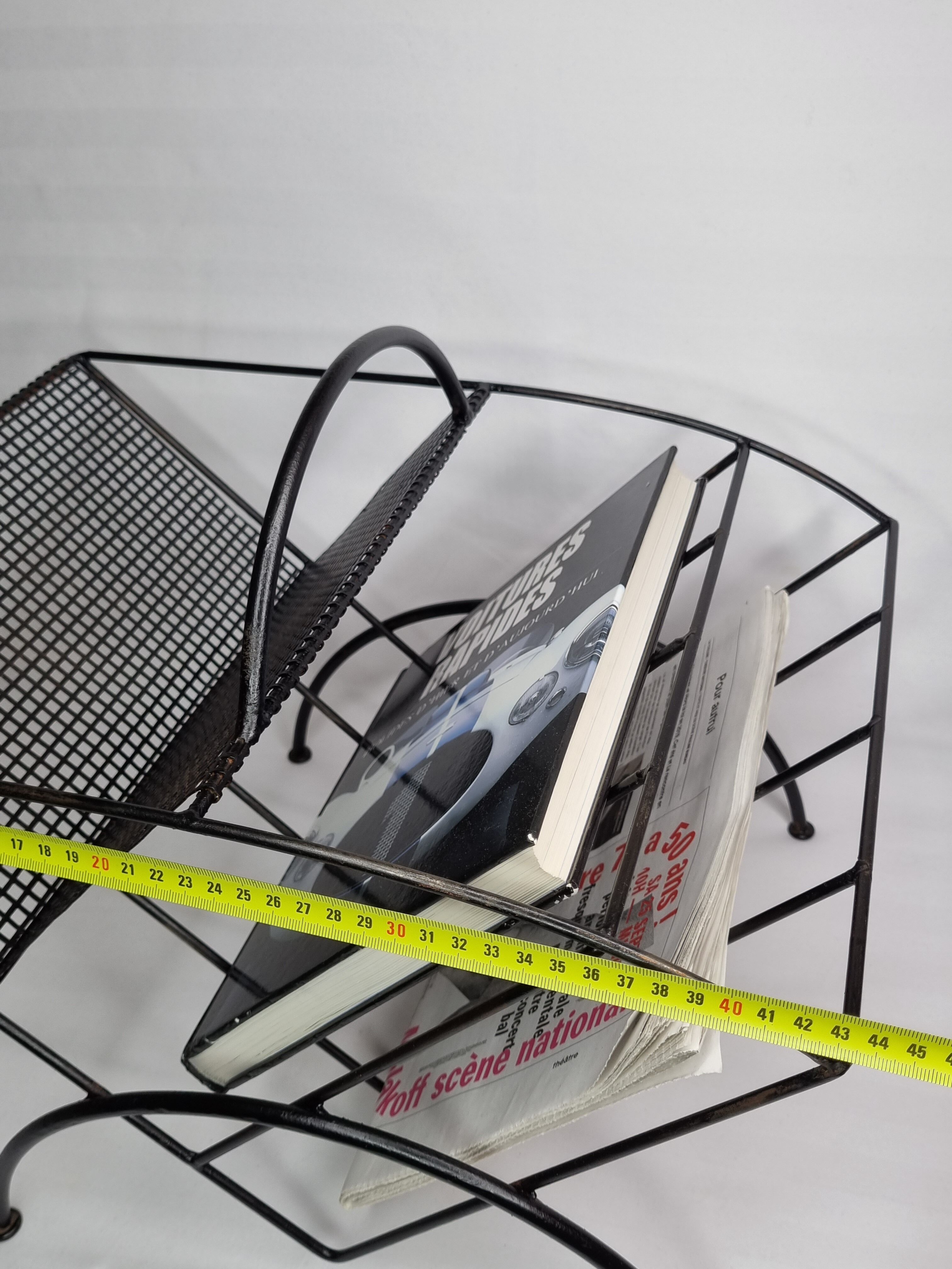 Vintage magazine holder in steel and perforated metal