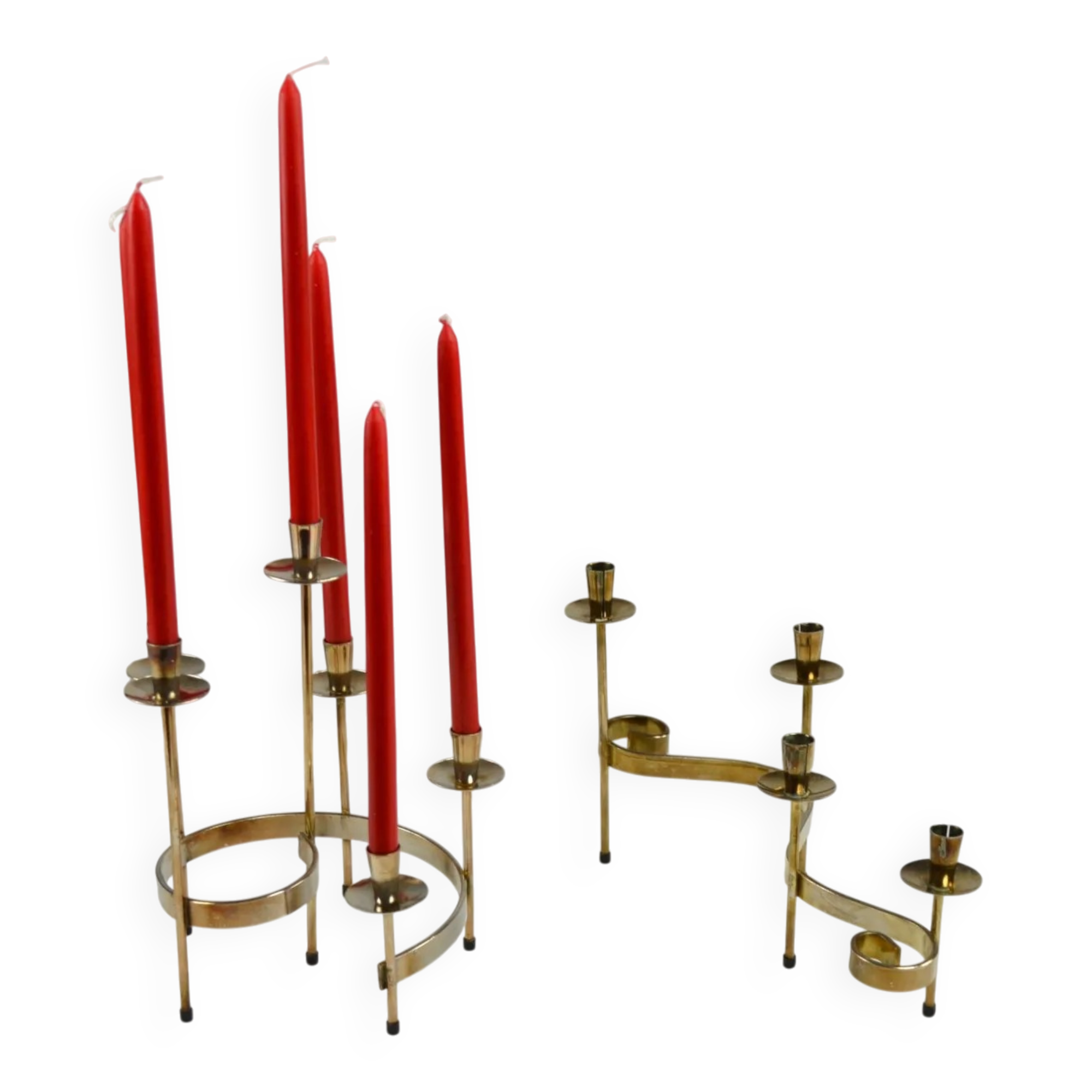 Set of Brass “Swirl” and “Spiral” Candle Holders by Gunnar Ander for Ystad-Metall, Sweden, 1960s
