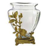 Crystal vase on gilded bronze frame signed E.Enot, art nouveau