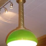 Chandelier with brass body and green opaline