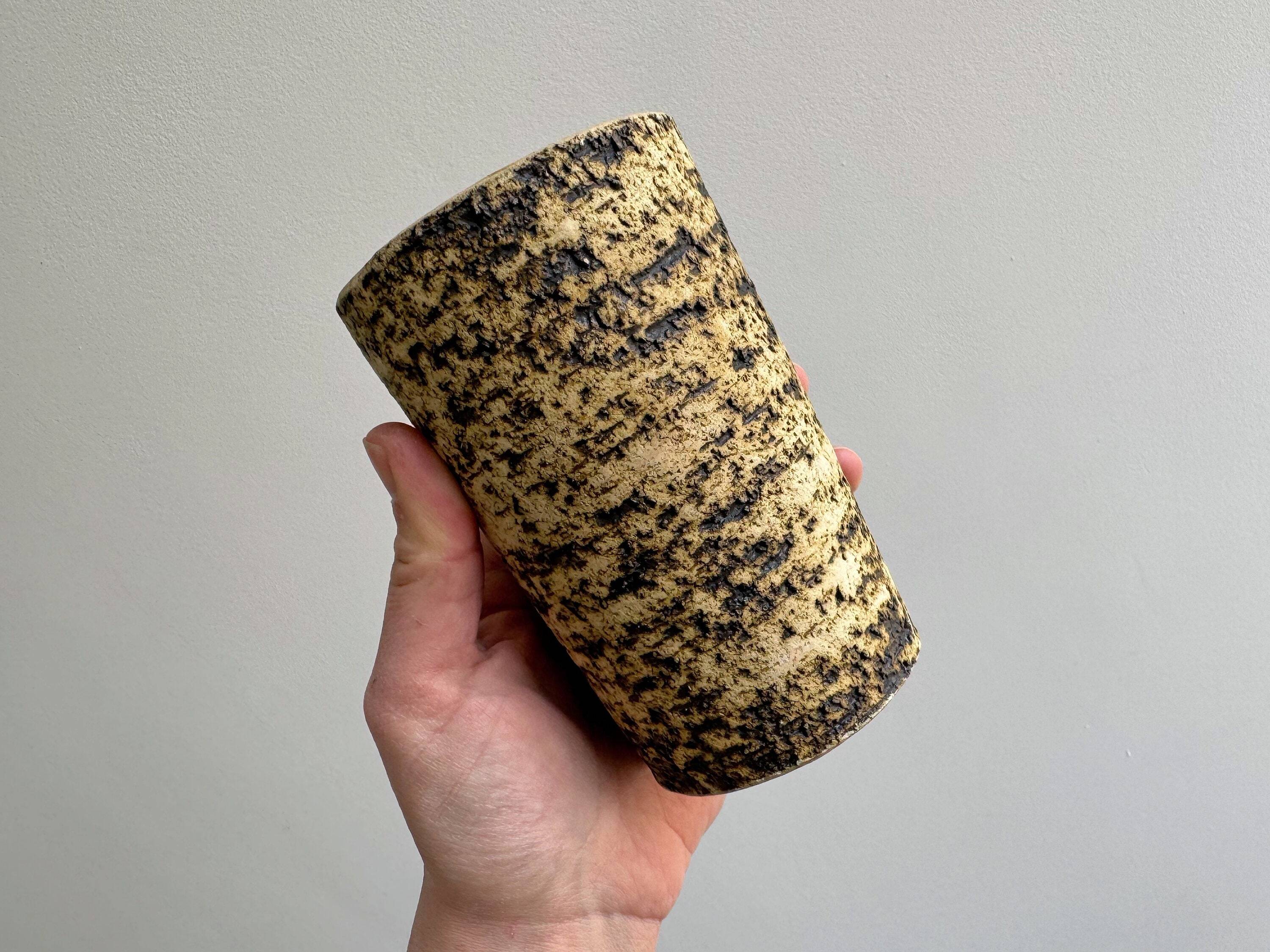 Vintage "Birch Bark" ceramic vase, cylindrical, Chamotte