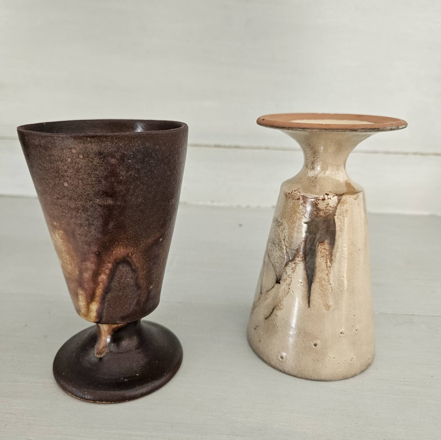 Pair of glazed stoneware mazagrans - Vintage, 1970s