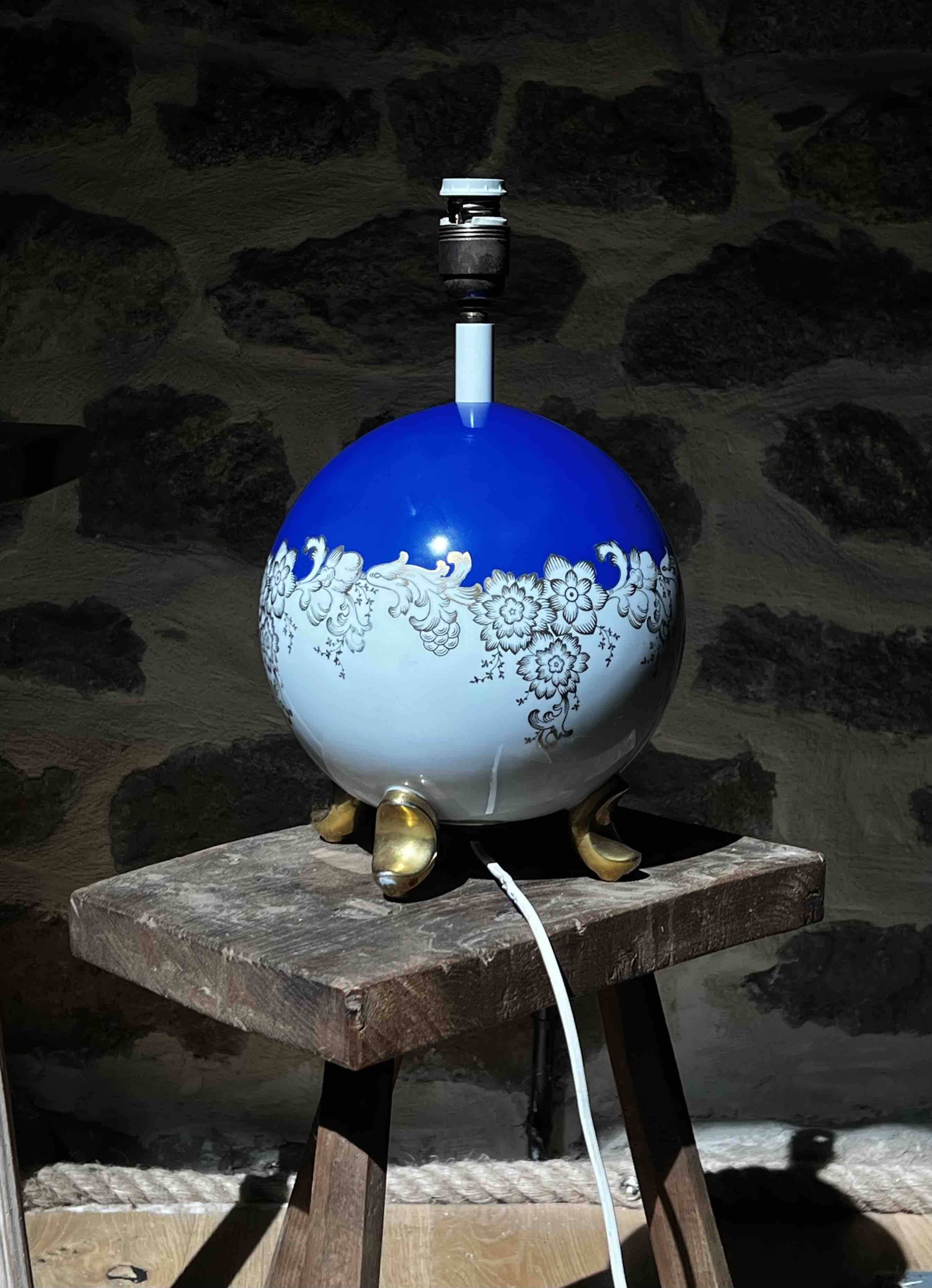 lamp base ball in porcelain Rosenthal Selb, cobalt and gilding 1950s