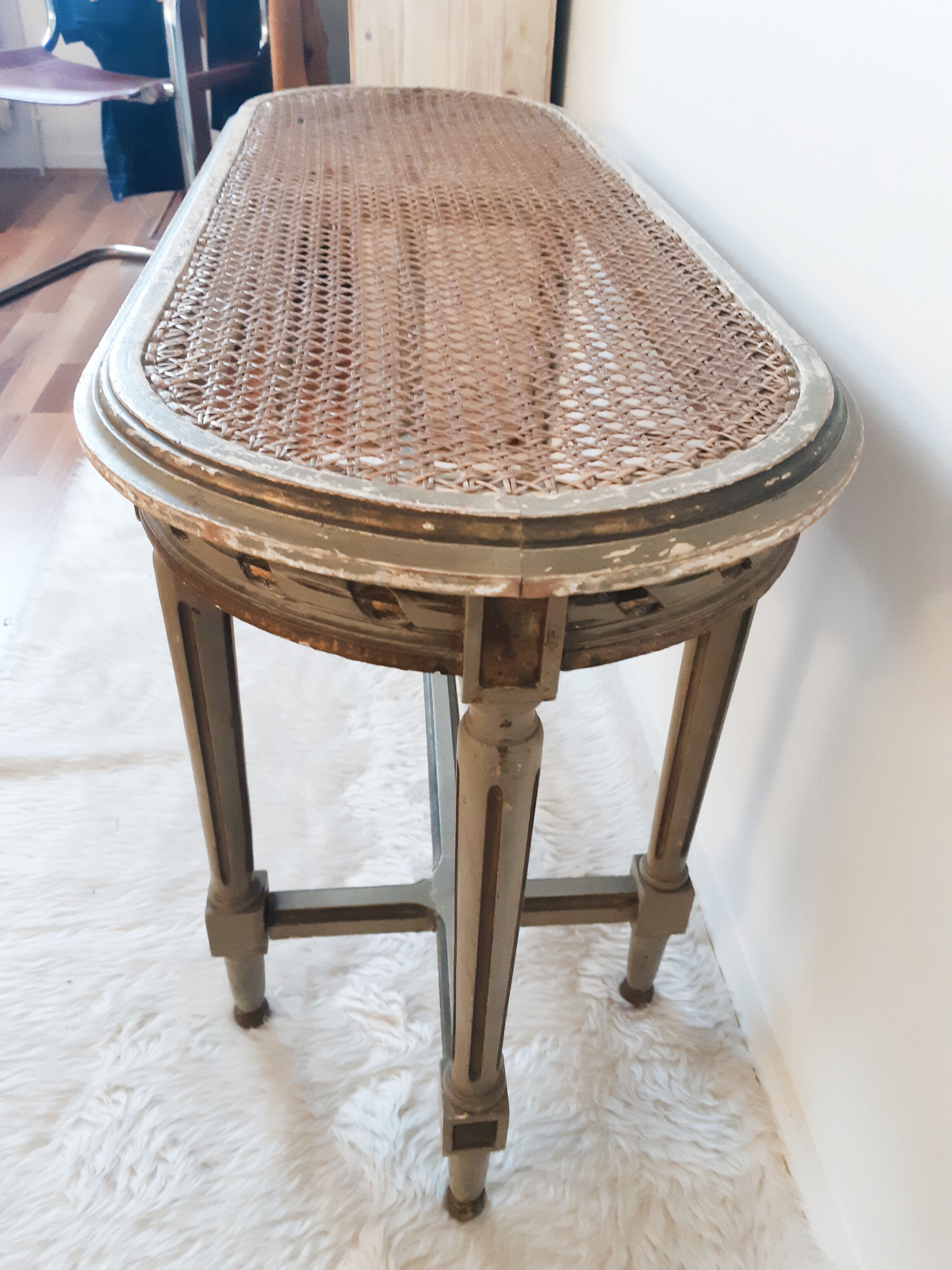 Louis XVI style piano bench green-gray and gold