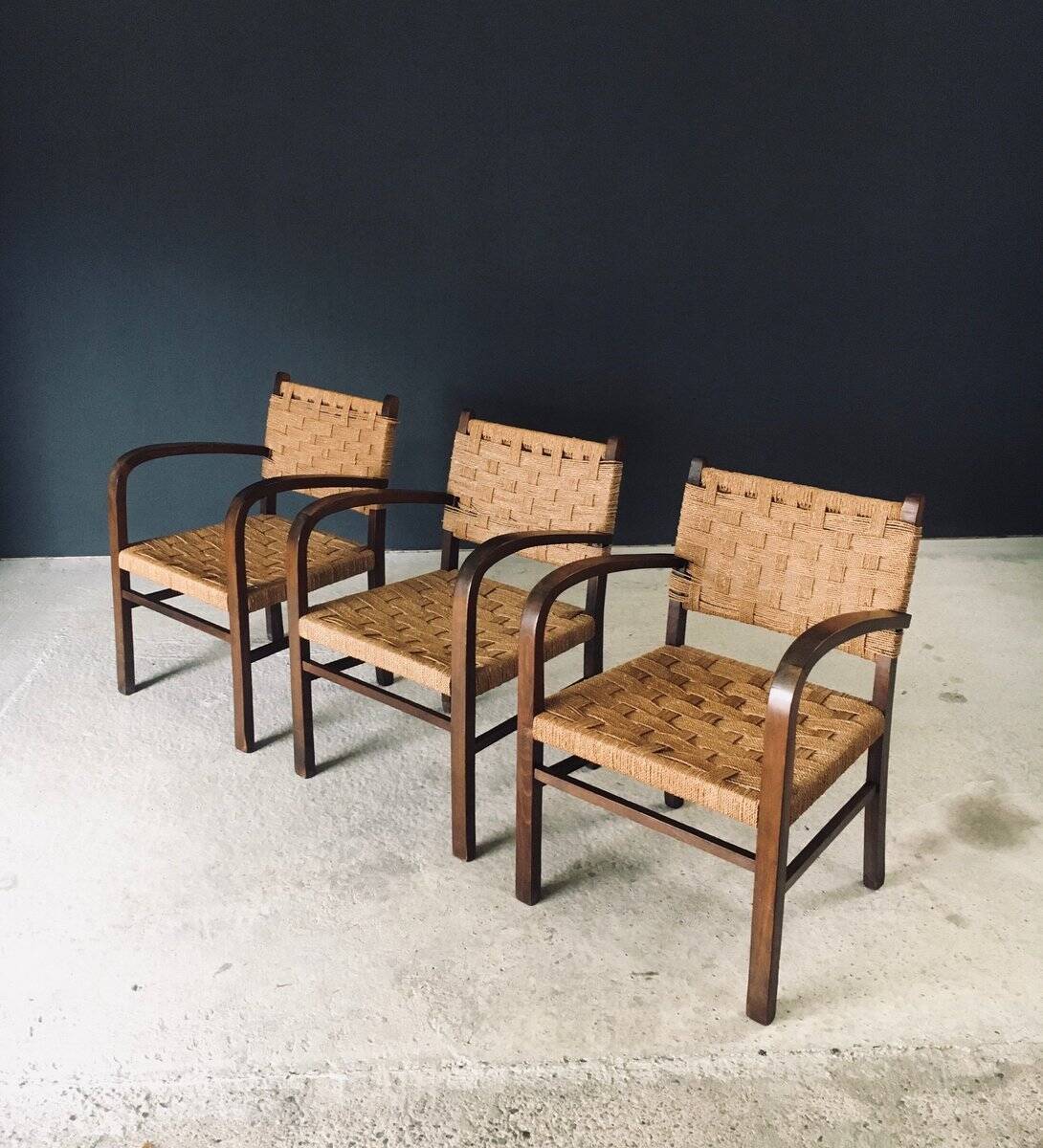 Modernist Bauhaus Rope Armchairs by Erich Dieckmann, Germany, 1930s, Set of 3