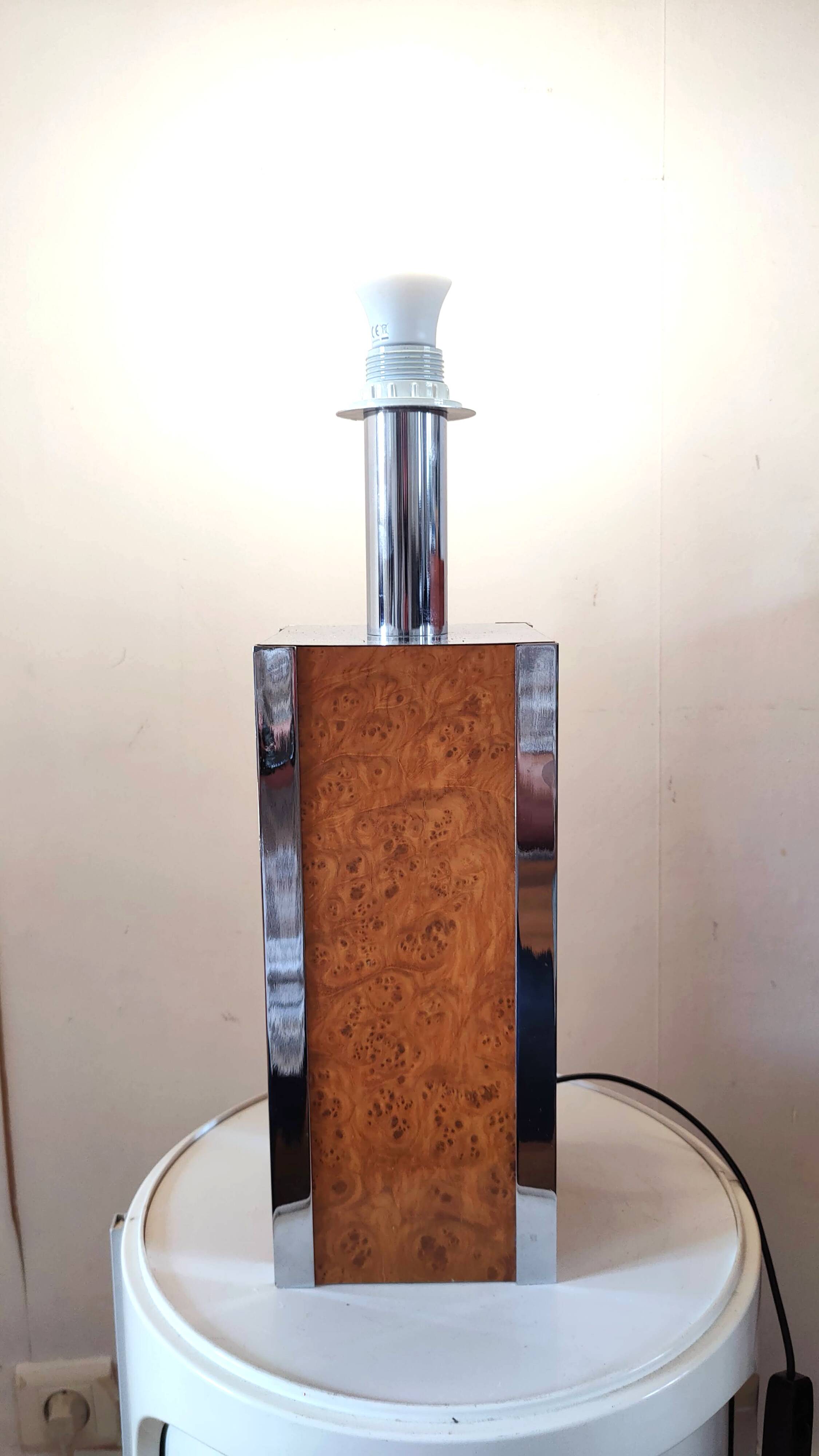 Chrome and wood lamp base, 60s-70s