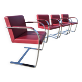 Set 4 - red chrome Brno armchair flat bar- Ludwig Mies vd Rohe bauhaus