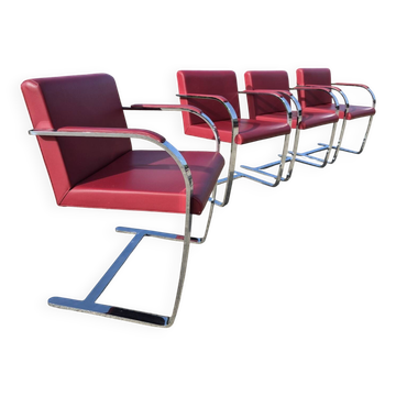 Set 4 - red chrome Brno armchair flat bar- Ludwig Mies vd Rohe bauhaus