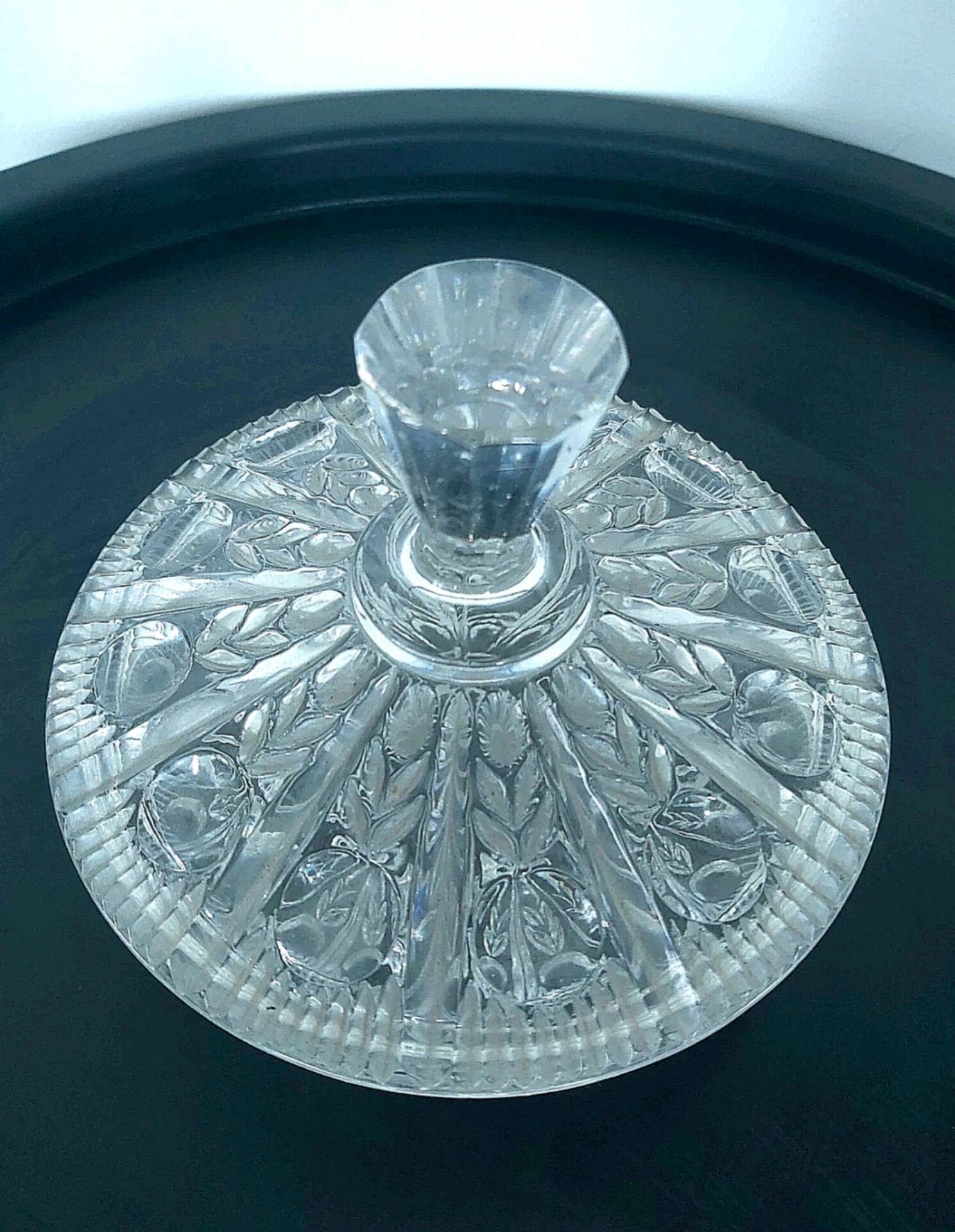Cut Glass Bonbonnière / Geometric Floral Crystal Decor