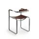 Armchair, old silver steel and dark brown leather, contemporary style.