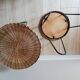 Metal and rattan tripod side table pair
