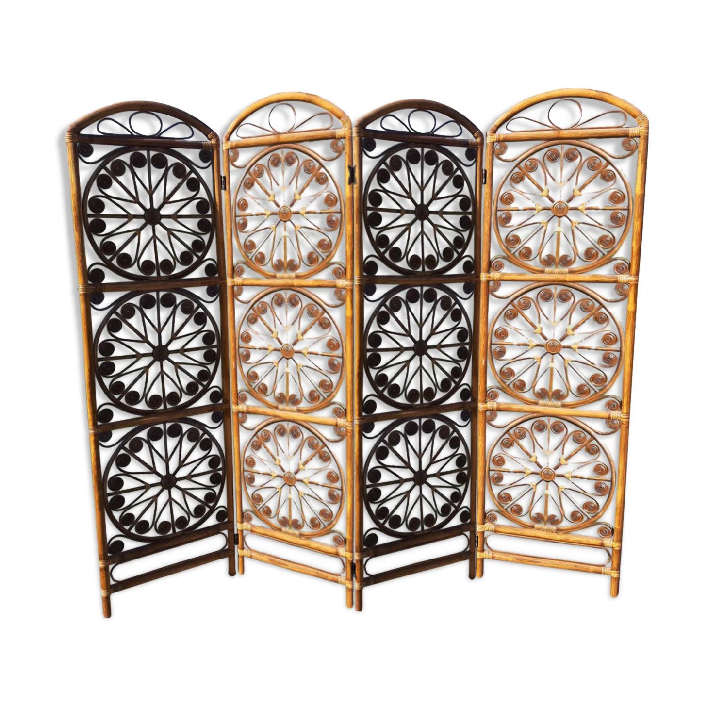 Paravent rotin vintage 4 parties 200 cm