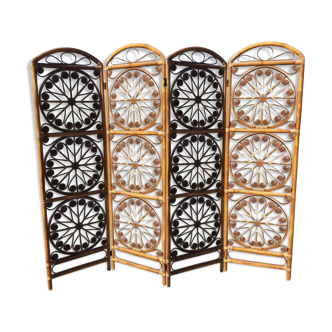 Paravent rotin vintage 4 parties 200 cm