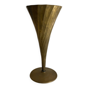 Vase cornet 30 cm  en verre et laiton années 50
