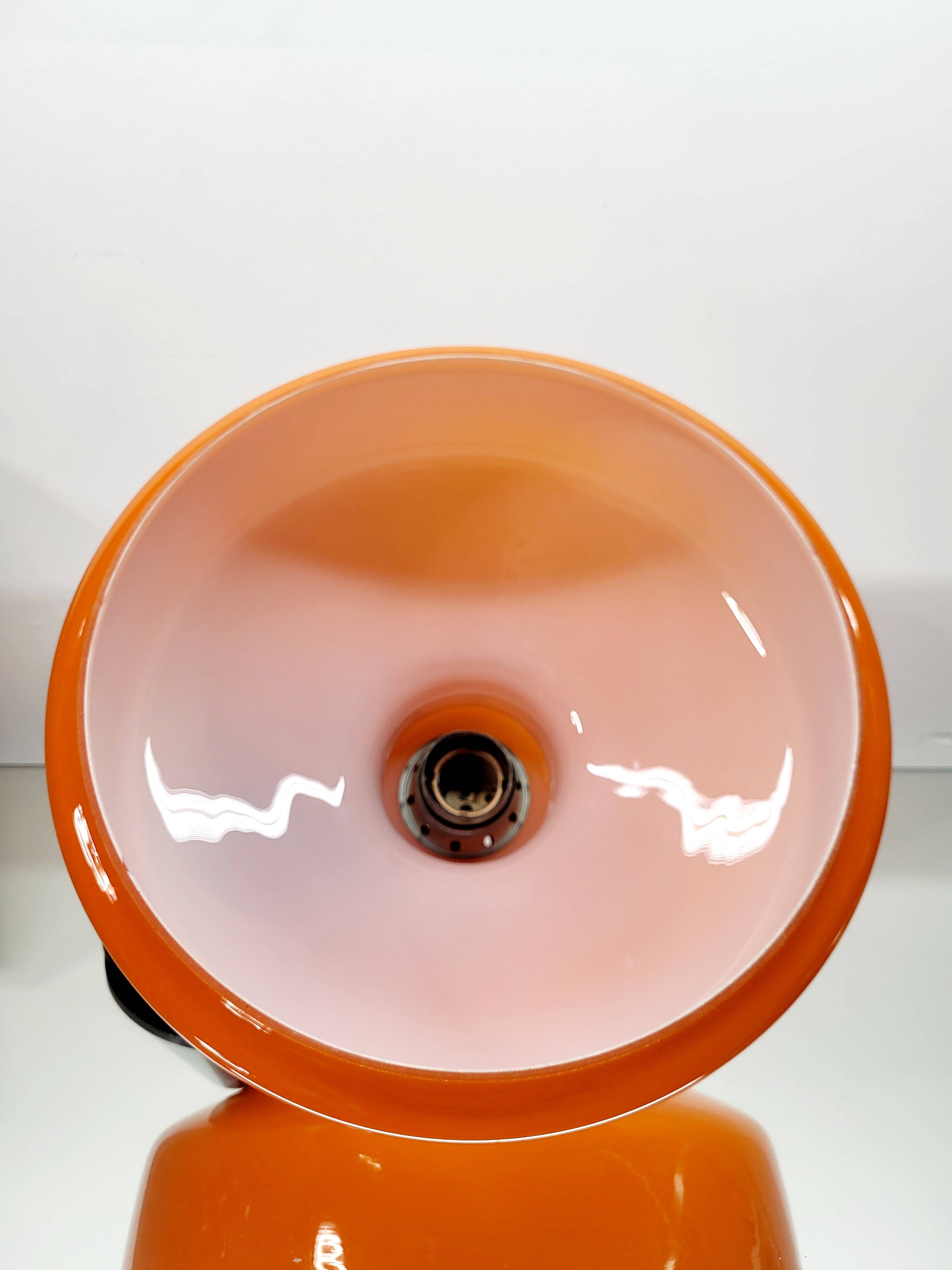 Suspension vintage en verre opalin orange avec finition chromée, années 60