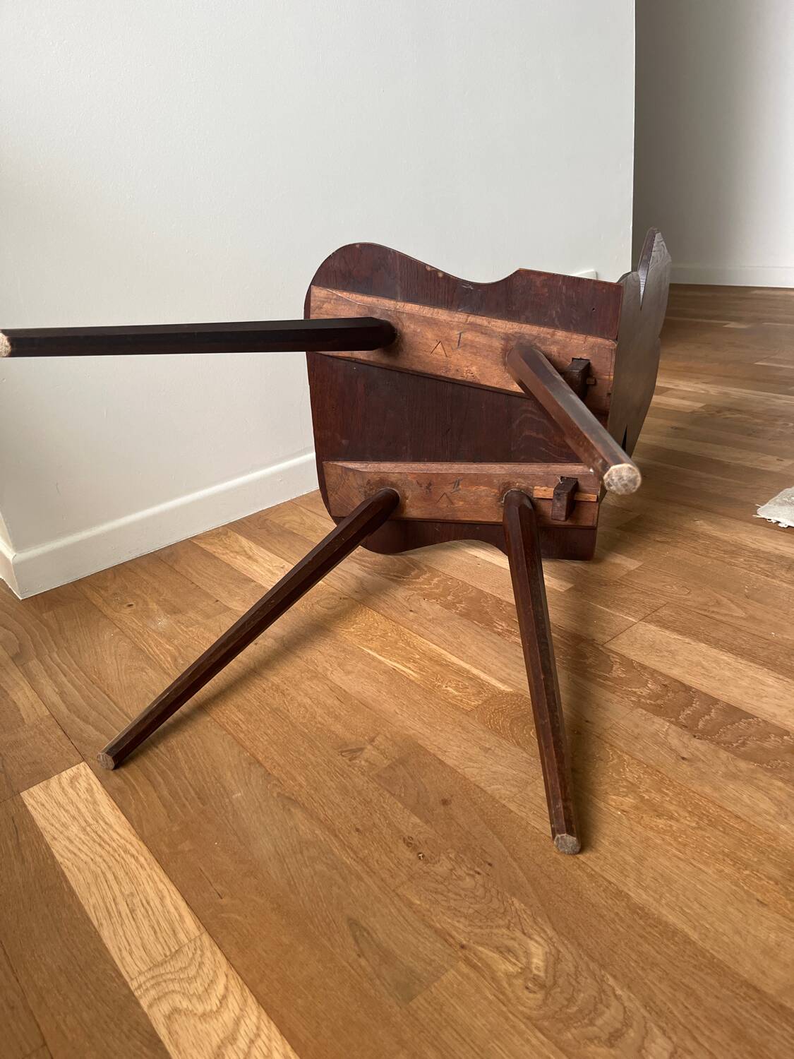 Old Alsatian carved wooden chair – traditional character backrest