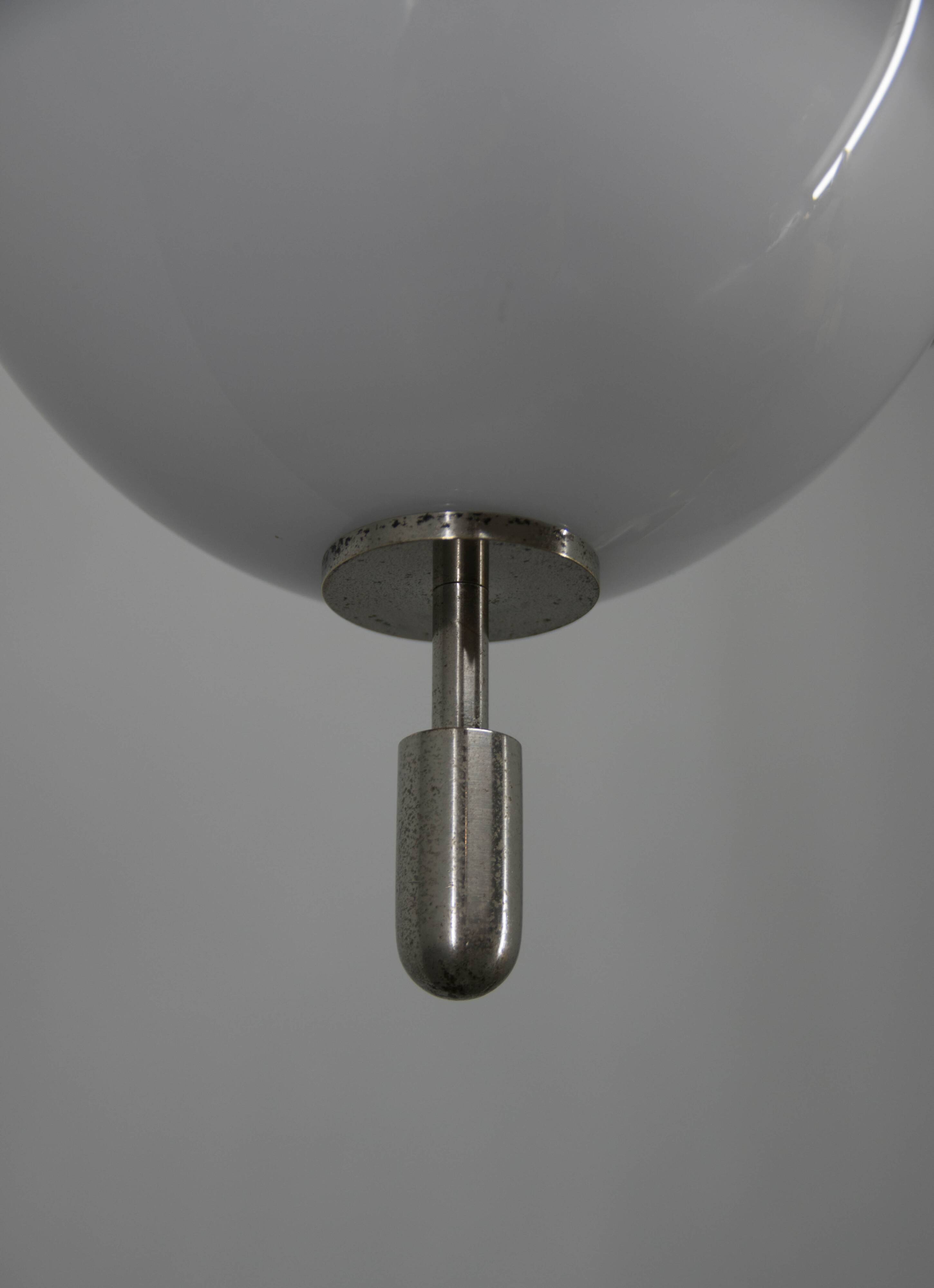 Art Deco Tubular Nickel Plated Chandelier, 1920s, Restored