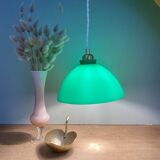 Vintage lampshade pendant light in green and white opaline