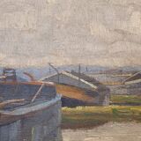 "Boats moored on the shore" Gerard Beutner, Art Deco, 1920s – Poland