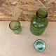 Old Orangeade Carafe Service + 6 Green Molded Glass Glasses 1970 Vintage