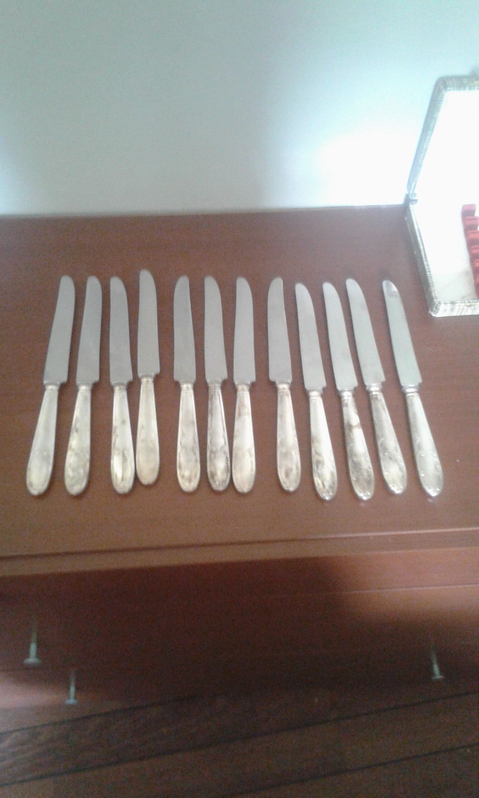 Service of 12 knives with silver metal pitches