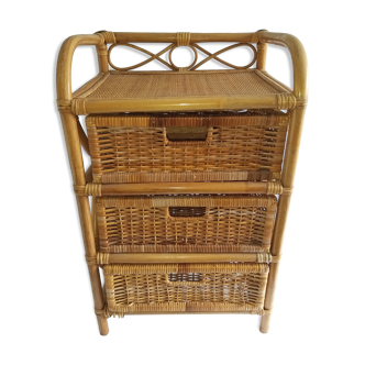 Dresser rattan blond 3 drawers years 70/80