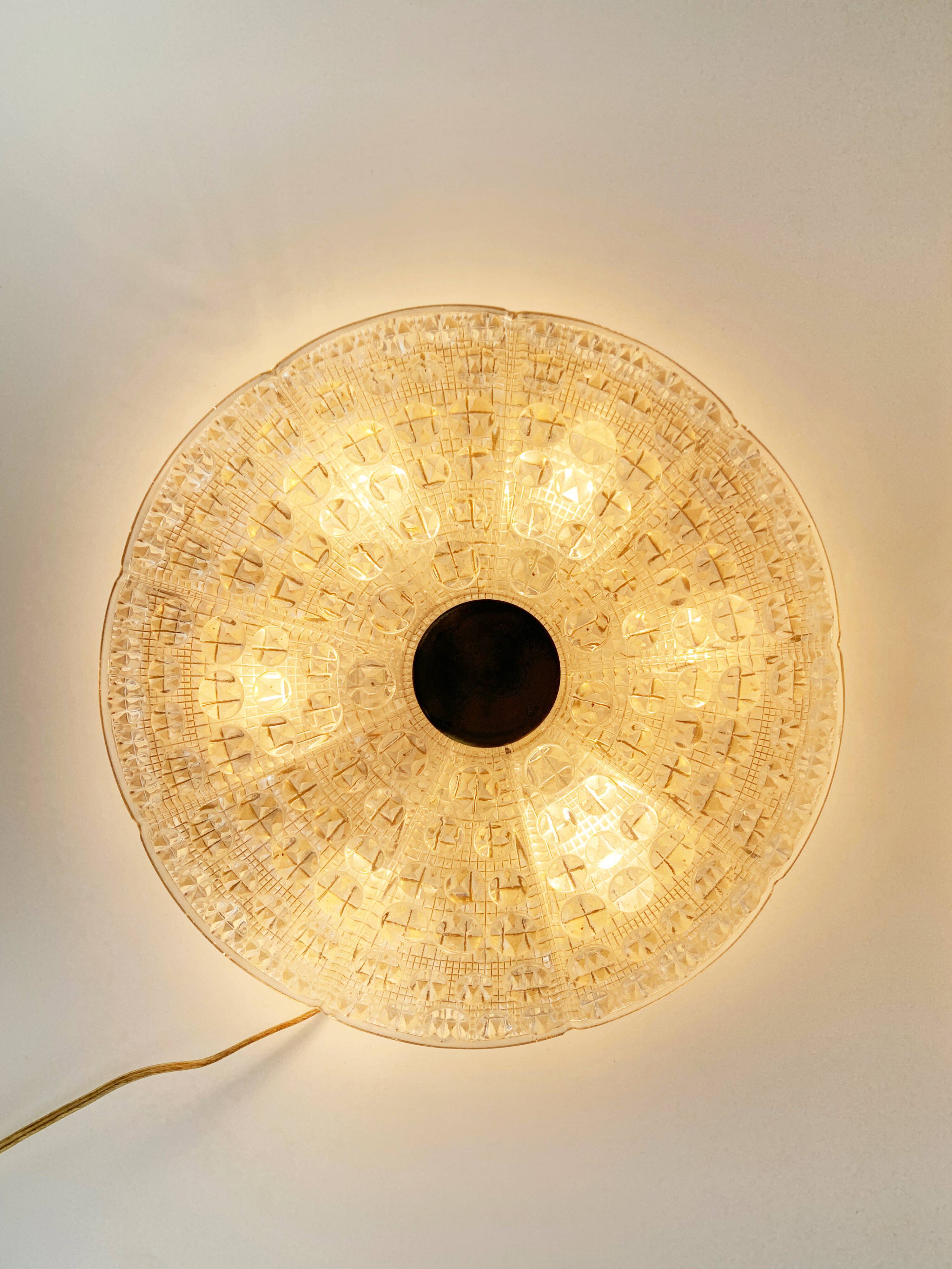 ceiling lamp by carl fagerlund for Lyfa, glass & brass, Denmark, 1960s