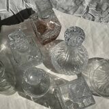 Small cylindrical glass whiskey decanter H:23